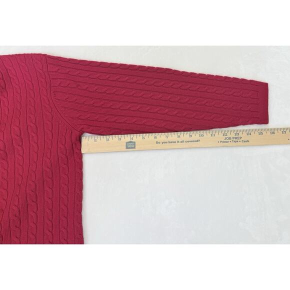 Talbots Cardigan Women’s Petites P Red Wool Cable Knit Gold Button Vintage - Picture 10 of 10